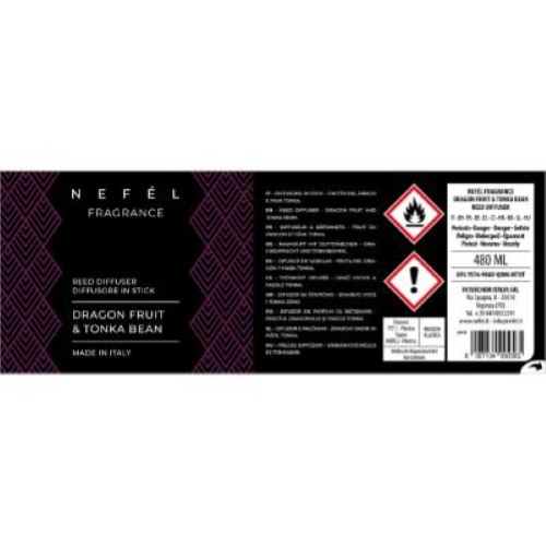 Nefel Fragrance Dragon Fruit & Tonka Bean 6x480 Ml Profumo per Ambiente Diffusore con bastoncini