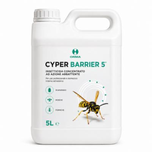 Cyper Barrier 5 Orma 2x5 Lt Insetticida Concentrato Zanzare e Blatte con Cipermetrina Tetrametrina Geraniolo e PBO