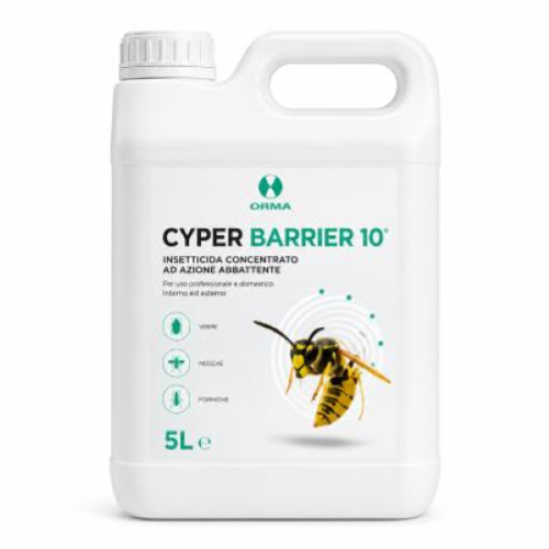 Cyper Barrier 10 Orma 2x5 Lt Insetticida Concentrato Mosche e Blatte con Cipermetrina Tetrametrina Geraniolo e PBO