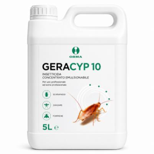 Geracyp 10 Orma 2x5 Lt Insetticida Concentrato Mosche Zanzare Blatte con Cipermetrina 10% e Geraniolo