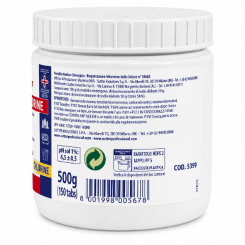 Sutter Tabs Chlorine 12x500 Gr Compresse Disinfettanti Effervescenti al Cloro PMC HACCP