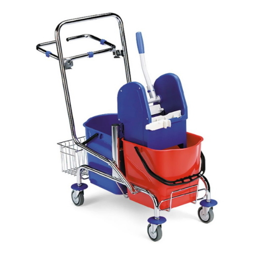 Filmop Mini Jack 2x15 Lt Carrello Lavapavimenti in Acciaio con Strizzatore Professionale, Reggisacco e Cestello