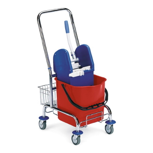 Filmop Carrello Lavapavimenti in Acciaio 25 Lt con Strizzatore Professionale e Cestino Portaoggetti