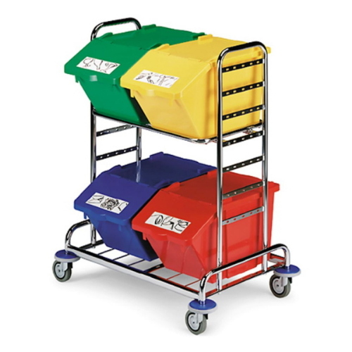 Filmop Ecology Carrello Raccolta Differenziata in Acciaio con Ruote con 4 Contenitori Pick-Up 45 Lt