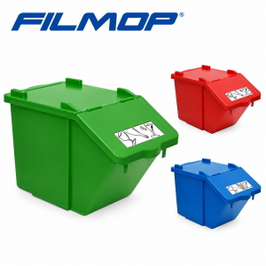 Filmop Ecology Carrello Raccolta Differenziata in Acciaio con Ruote con 4 Contenitori Pick-Up 45 Lt