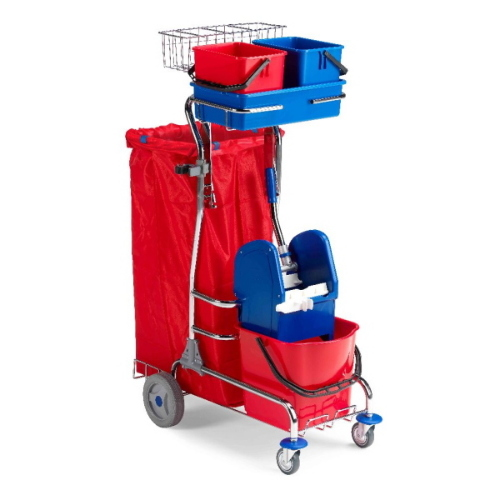 Filmop Panda 15 Lt Carrello Pulizie in Acciaio con Strizzatore Lavapavimenti, Secchielli e Portasacco 120 Lt