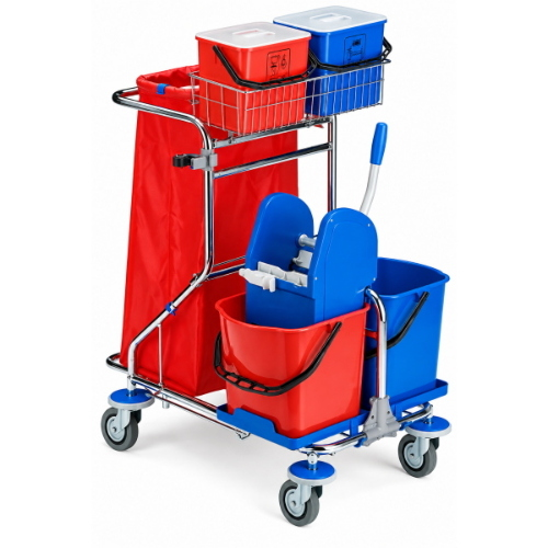 Filmop Smart Carrello Pulizie in Acciaio con Strizzatore, Portasacco e2  Secchi 25 Lt