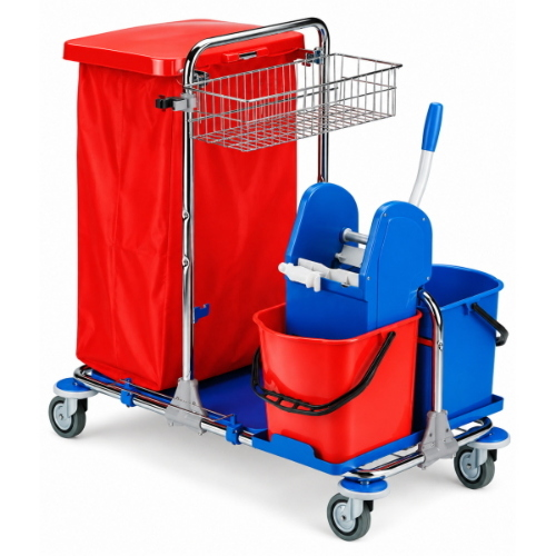 Filmop Teddy 8090X Carrello Pulizie in Acciaio con Strizzatore, Secchi Lavapavimenti 15 Lt e Portasacco 120 Lt