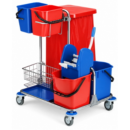 Filmop Teddy 8200X Carrello Pulizie con Strizzatore, Secchi lavapavimenti, Ripianie Portasacco 120 Lt