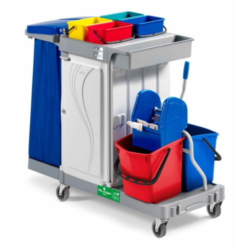 Filmop Alpha 6103 Carrello Pulizie Professionale con Strizzatore, Armadio, 2 Secchi 15 Lt e Portasacco 120 Lt