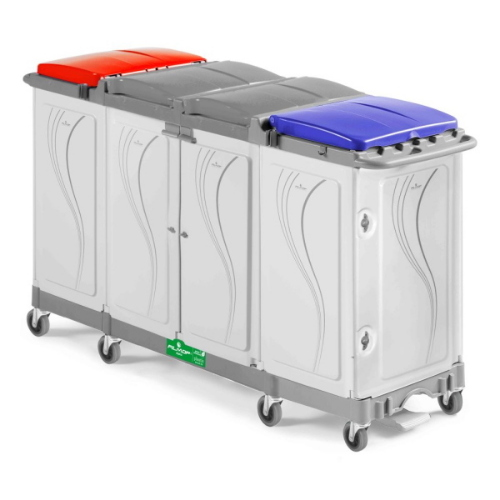 Filmop Alpha 0901019 Carrello Chiuso per Raccolta Differenziata con 4 Portasacchi 150 Lt e Coperchi