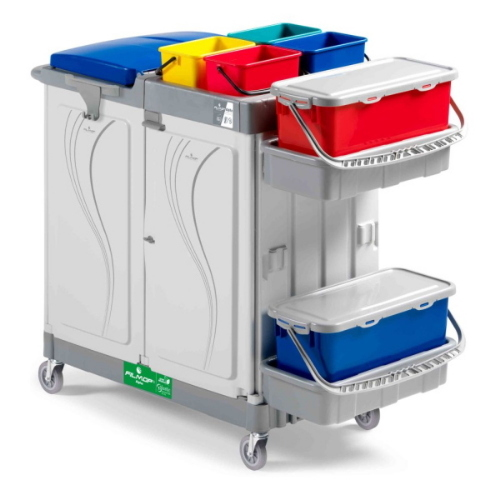 Filmop Alpha 8670 Carrello Pulizie Ospedaliere con Portasacco e Secchi Top-Down Pre-Impregnato