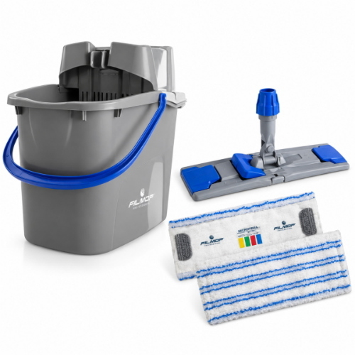 Filmop Easy Wash Kit Lavapavimenti Professionale con Secchio 15 Lt Strizzino Telaio e Mop Microfibra 35 cm