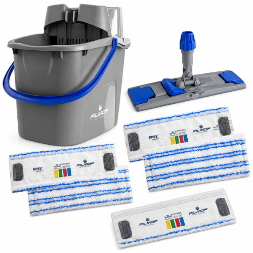 Filmop Easy Wash Kit Lavapavimenti Professionale con Secchio 15 Lt Strizzino Telaio e 6 Mop Microfibra 35 cm