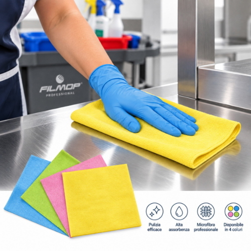 Filmop Steel-T Panni Lavasciuga Professionali 38x38 cm per Acciaio e Superfici Lucide – 10 Pezzi
