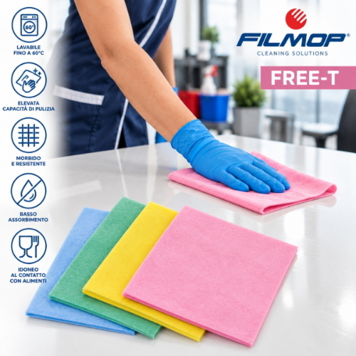 Filmop Free-T Panni Multiuso Antistatici Lavabili 38x38 cm – 60 Pezzi per Colore