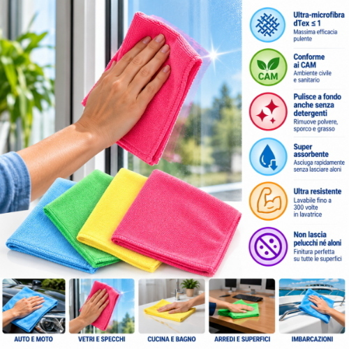 Filmop Multi-T Panni Multiuso in Ultra Microfibra 40x40 cm – 20 Pezzi