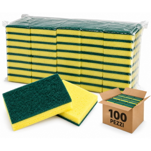 Spugne Abrasive Professionali Accoppiate 10x15 cm per Cucina e Bagno – 100 Pezzi