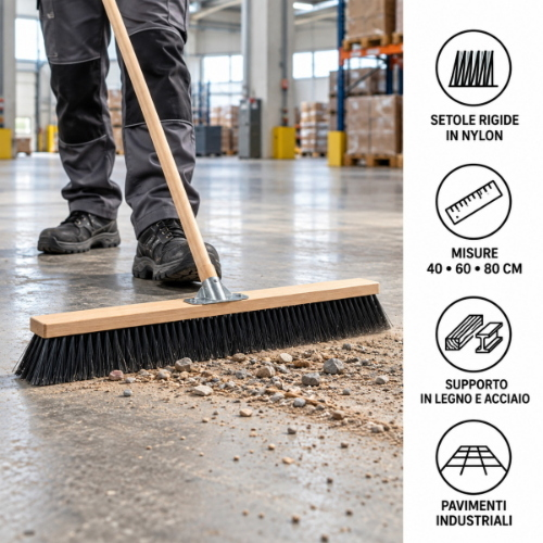 Scope Industriali in Nylon Rigido 40, 60 e 80 cm per Pavimenti – 12 Pezzi