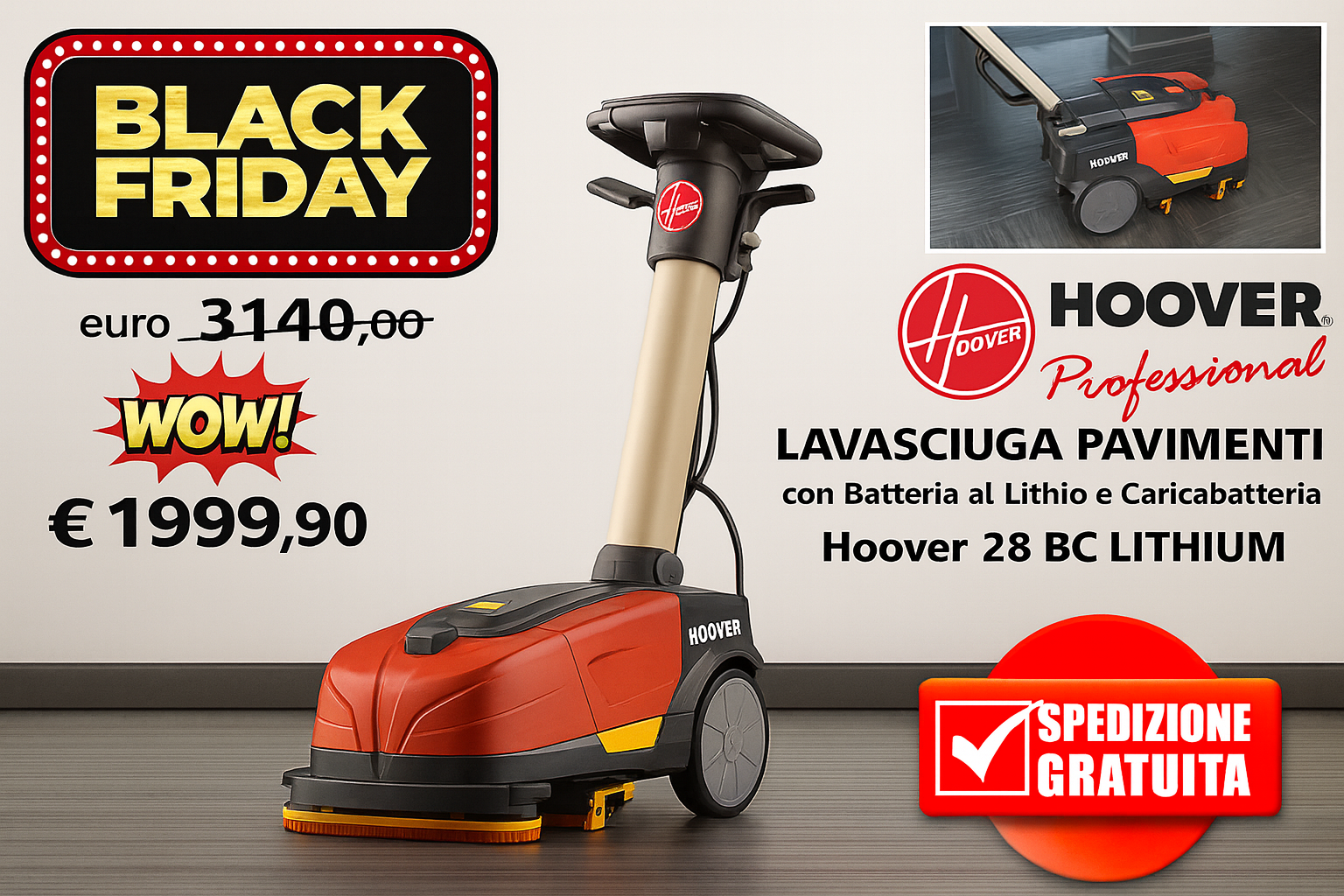 hoover professional lavasciuga pavimenti a batteria detercenter shop black friday