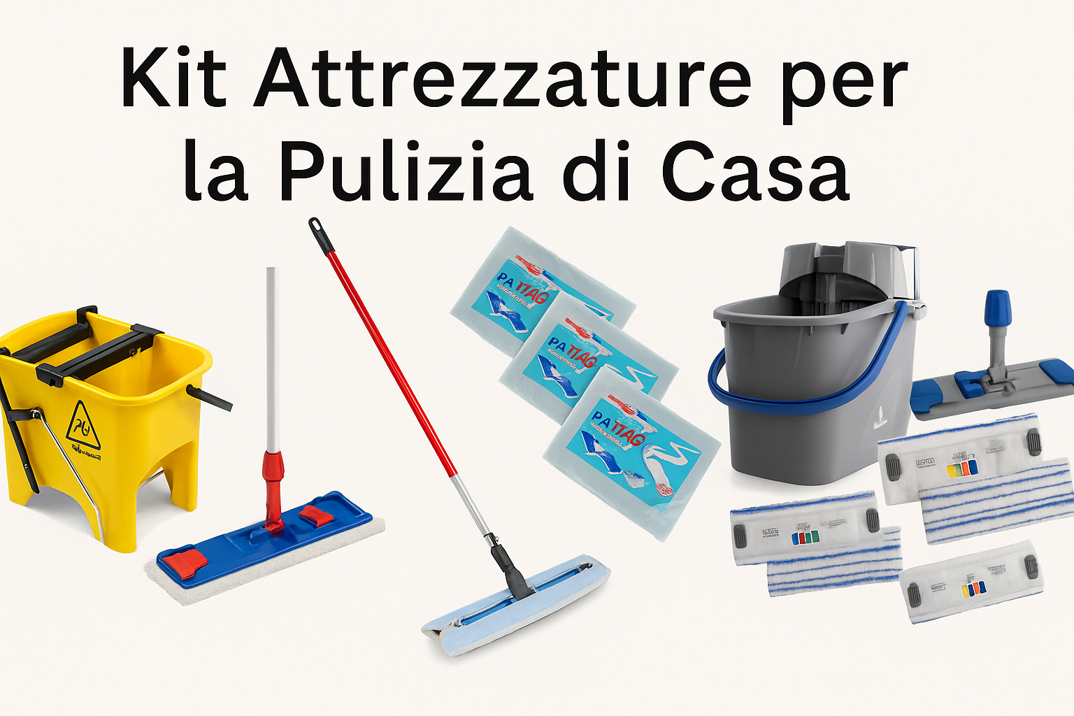 Kit attrezzature per la pulizia di casa con secchi, mop e panni professionali – Detercenter